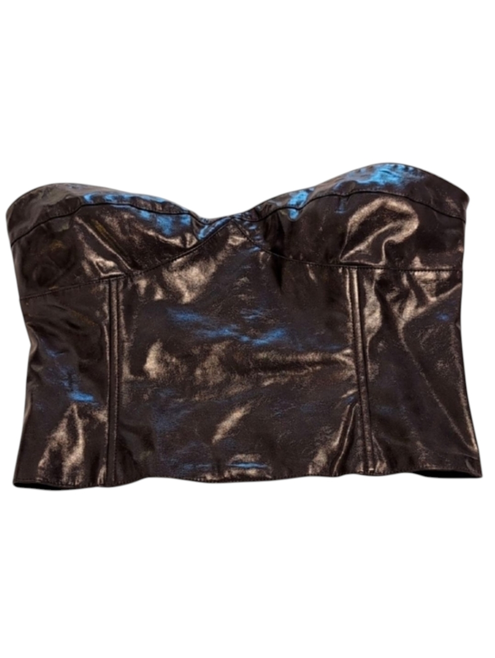 Forever 21 Brown Faux Leather Corset Bustier Strapless Top Size Large